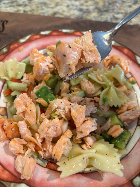 Pasta Salad (Topped with Jamaican Salmon)