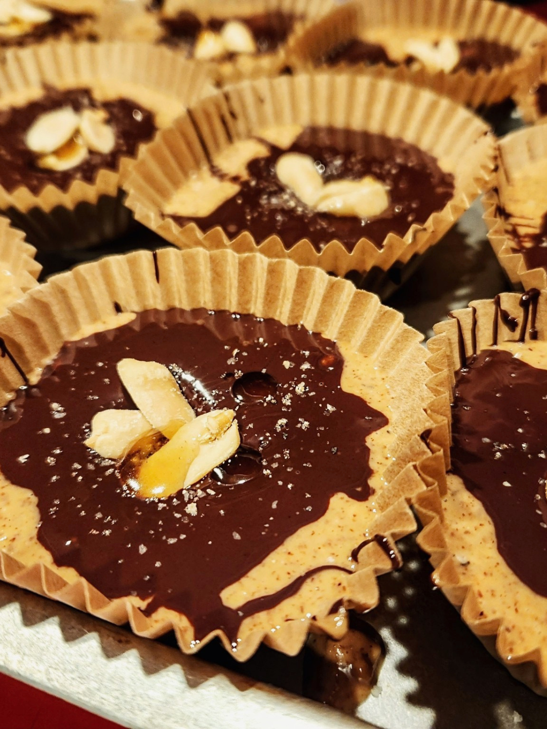 Chocolate Almond Butter Cups dusted with Papa Joe's Salt Original